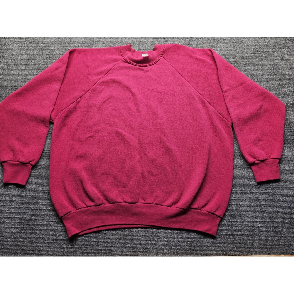 Vintage Fruit of the Loom Sweatshirt XL Magenta Pink Raglan Crewneck 90s Blank